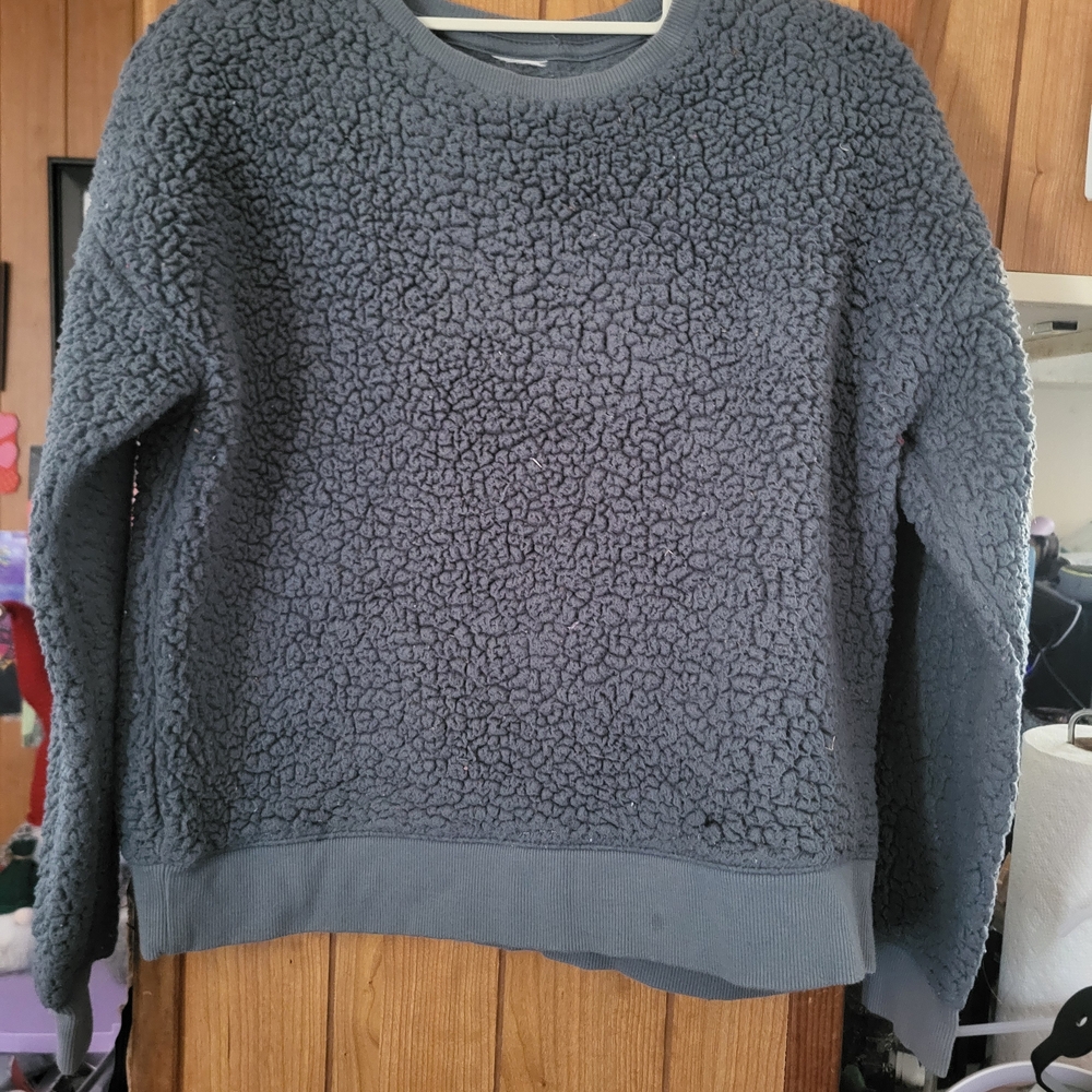 Cozy Women's Sherpa Pullover Sweater - Slate Blue